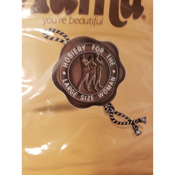 Vintage Big Mama Pantyhose Plus Size Hosiery Ivory Large L new in packaging - Picture 3 of 6